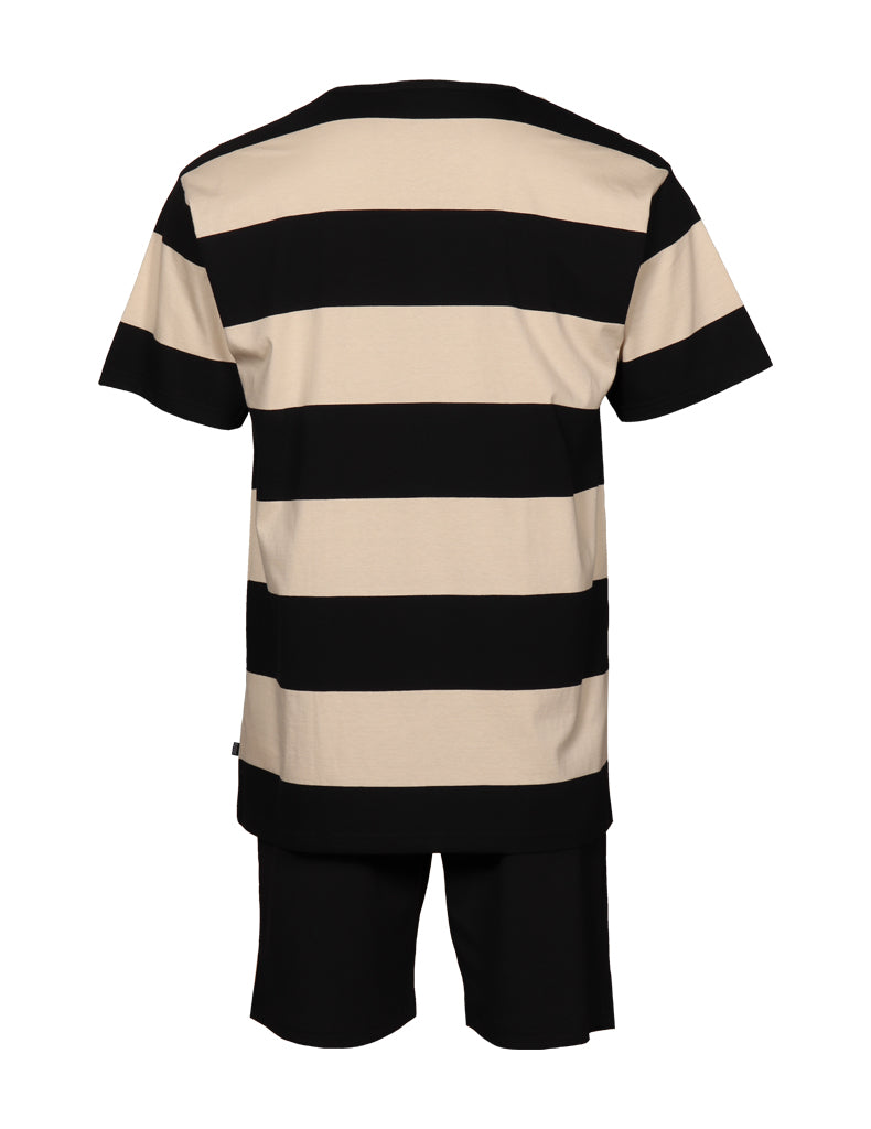 Short Pyjamas Wide Stripe, Black/Beige