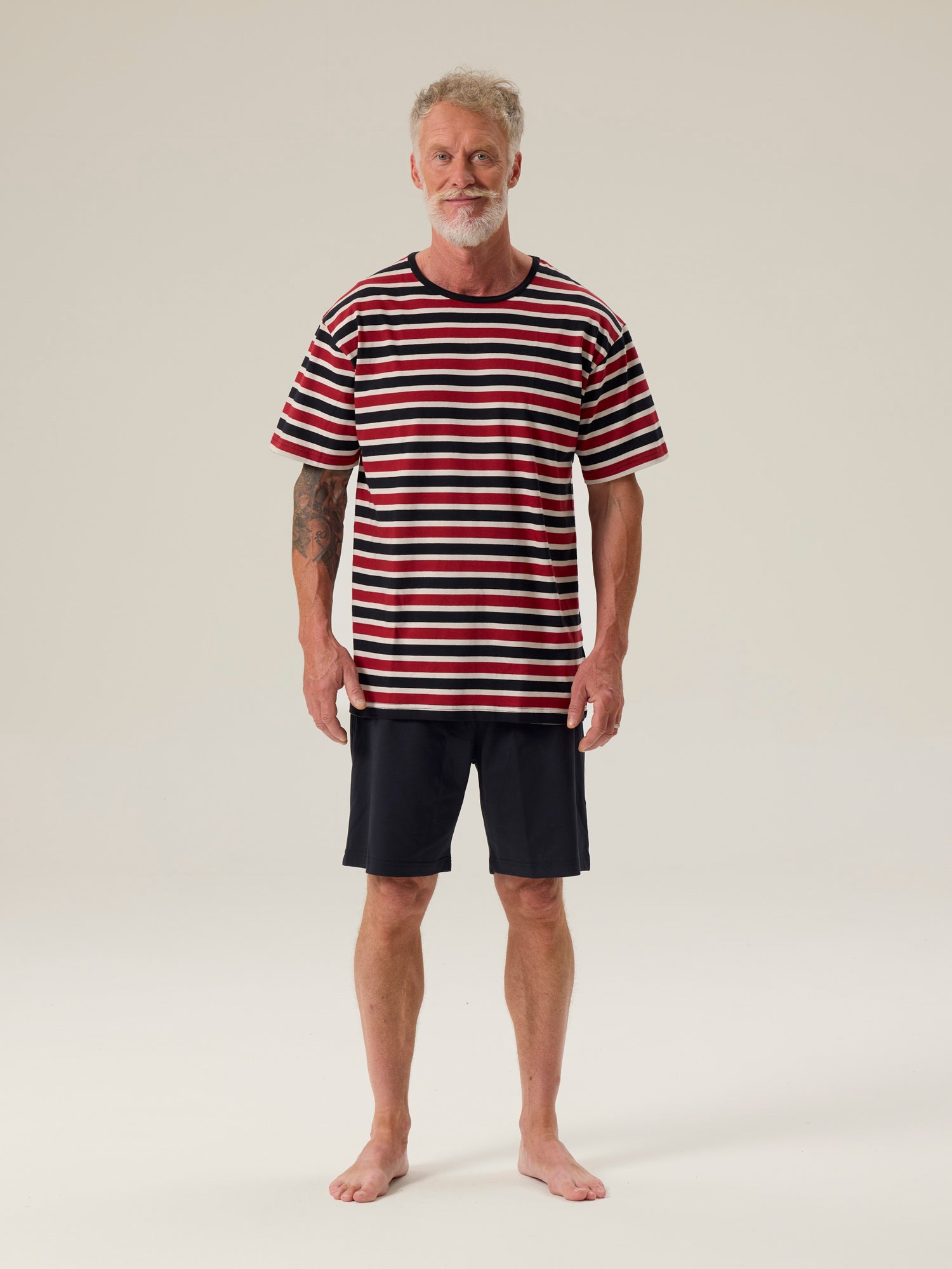 Short Pyjamas Stripe, Black/Red