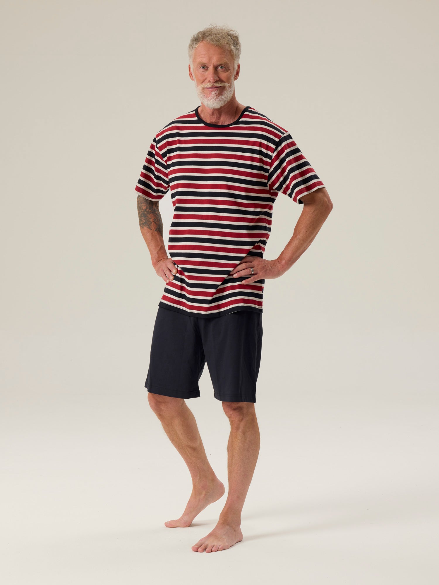 Short Pyjamas Stripe, Black/Red