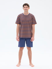 Shorts Pajamas Stripe, Blue/Copper
