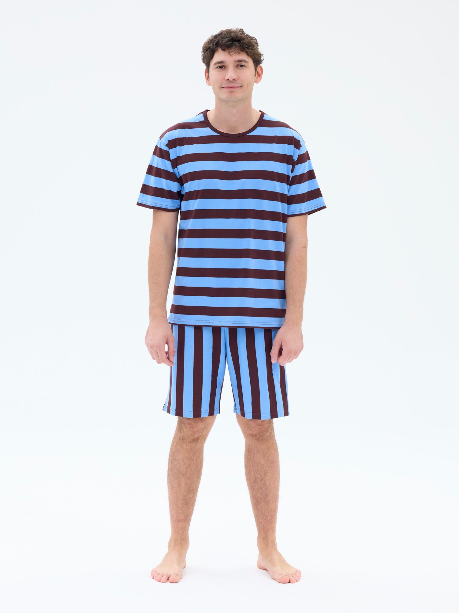 Miesten shortsipyjama Raita, Sininen/Viininpunainen