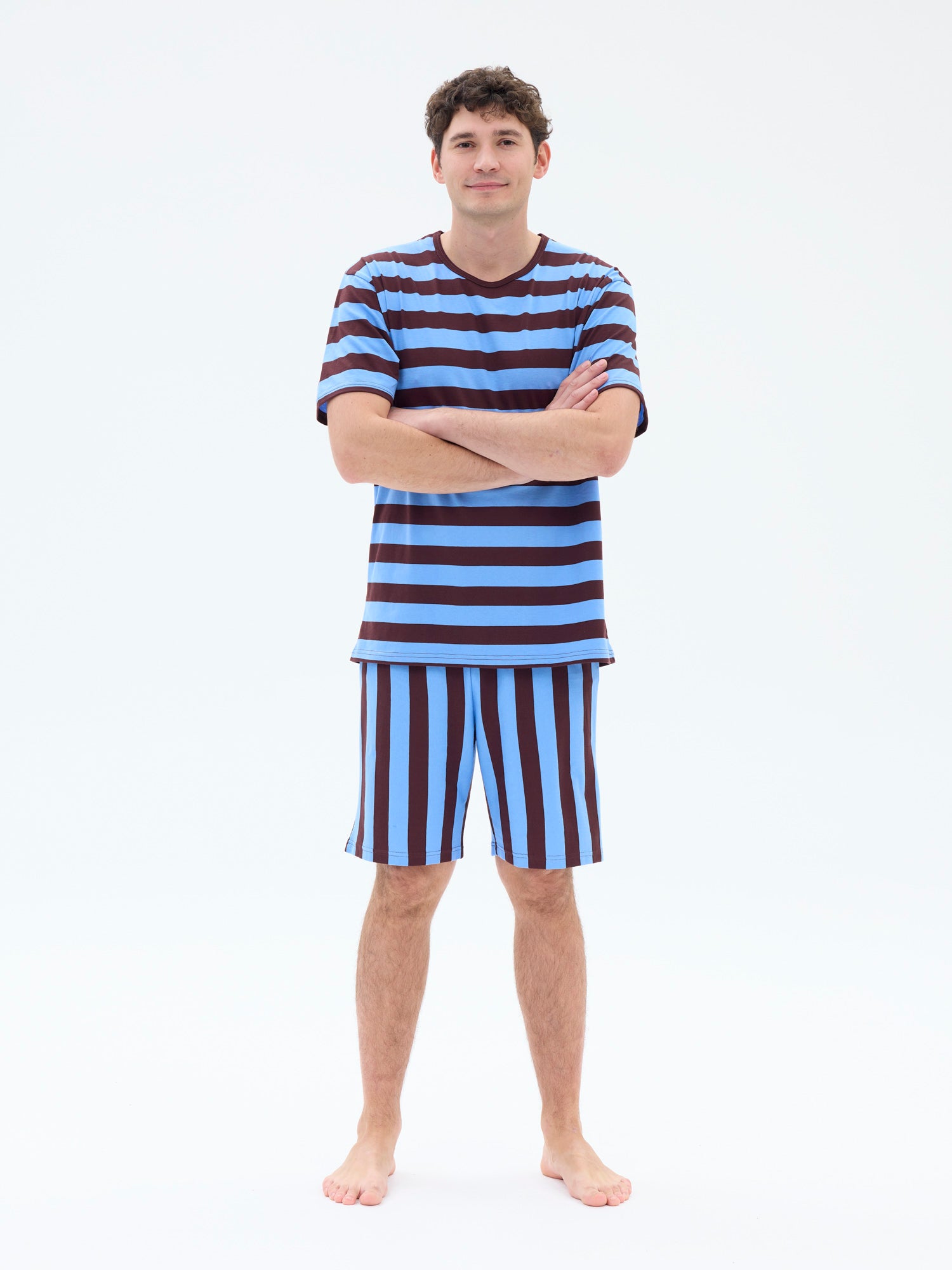 Miesten shortsipyjama Raita, Sininen/Viininpunainen