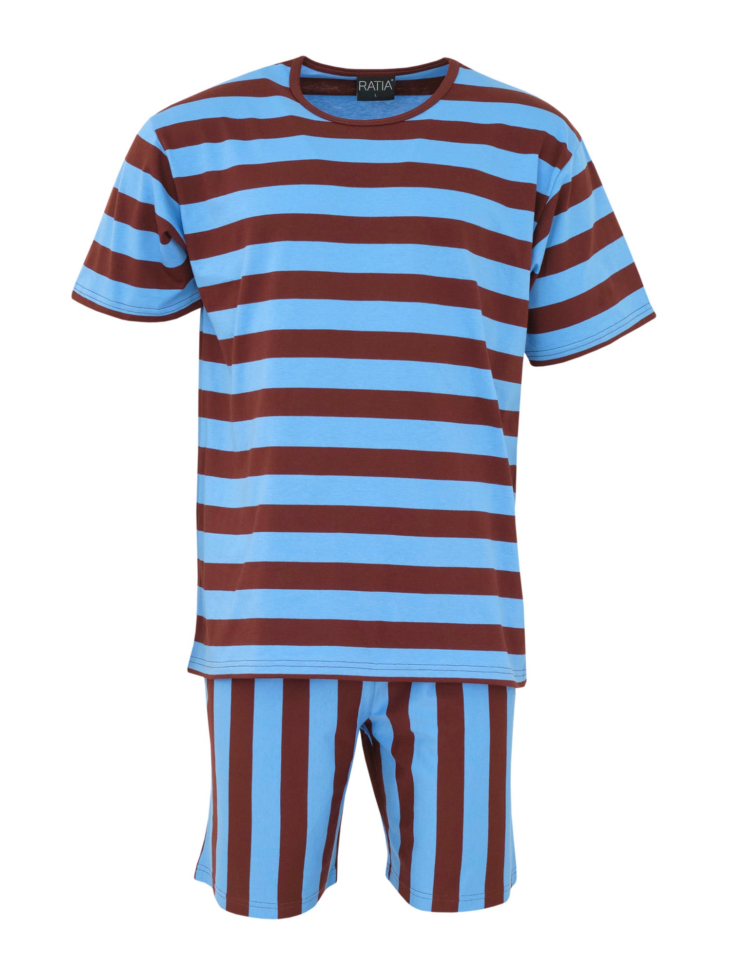 Men's striped short pyjamas, Blue/Burgundy