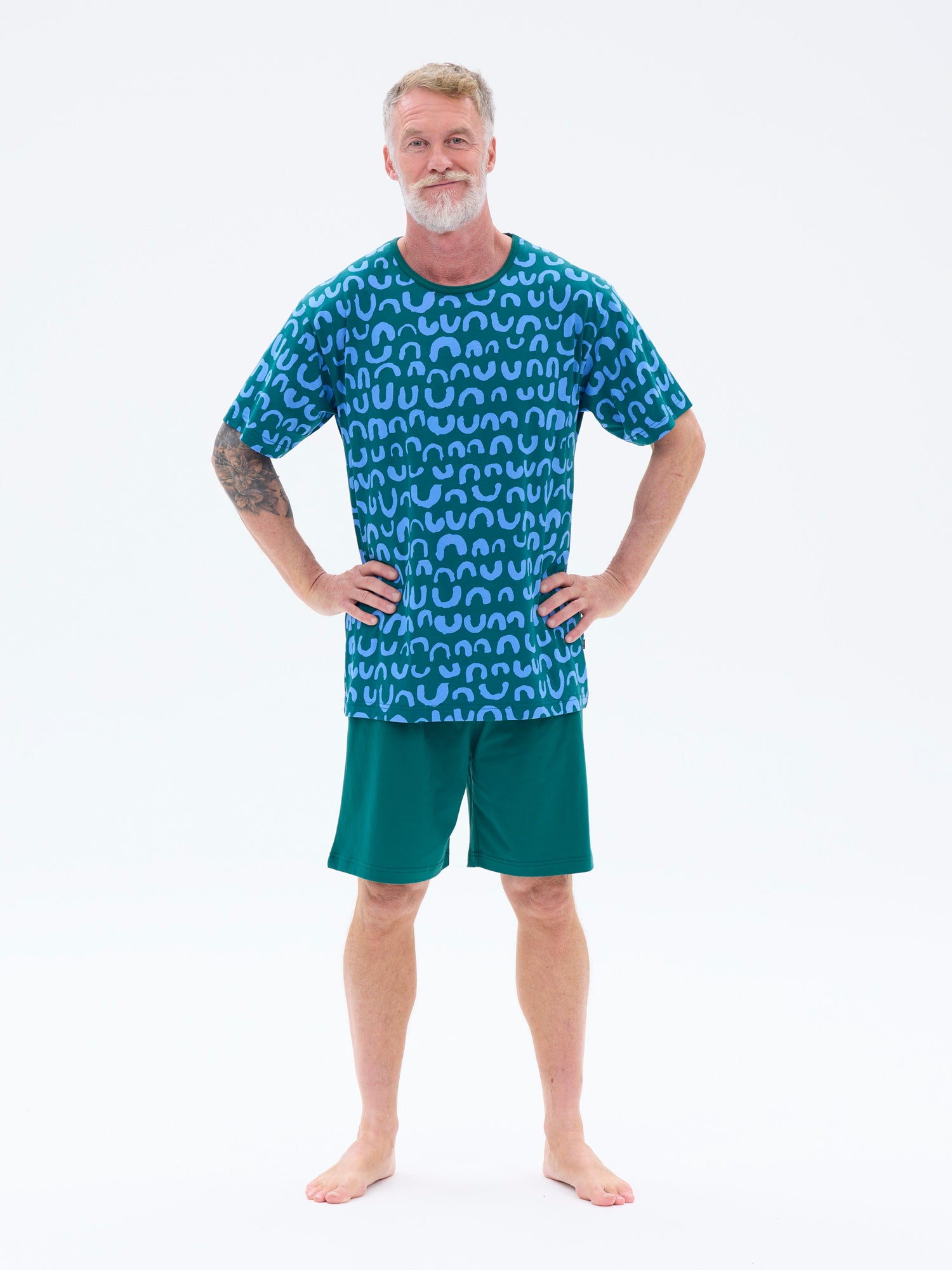 Miesten shortsipyjama Nurinkurin, Vihreä/Sininen