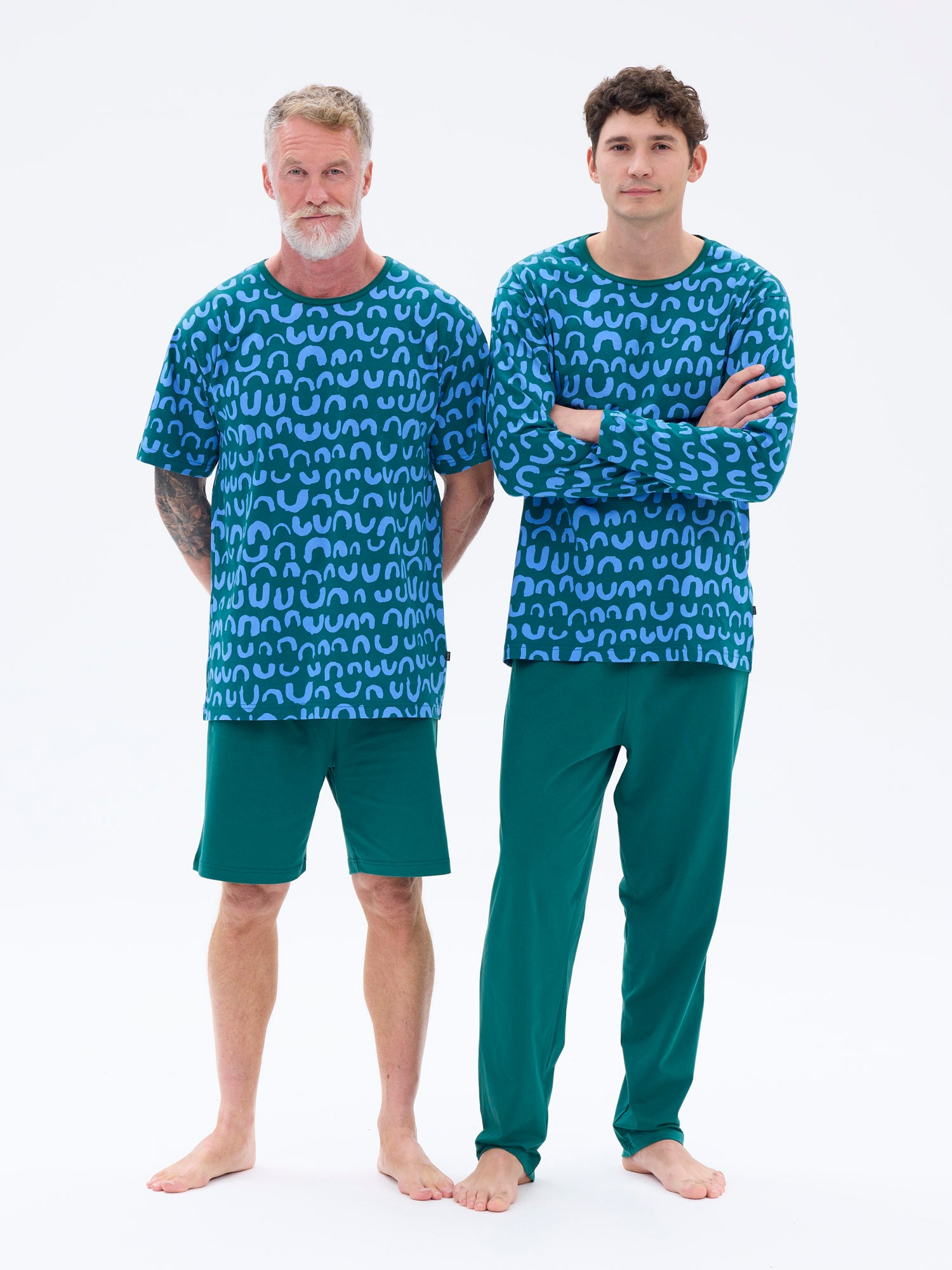 Miesten Pyjama Nurinkurin, Vihreä/Sininen