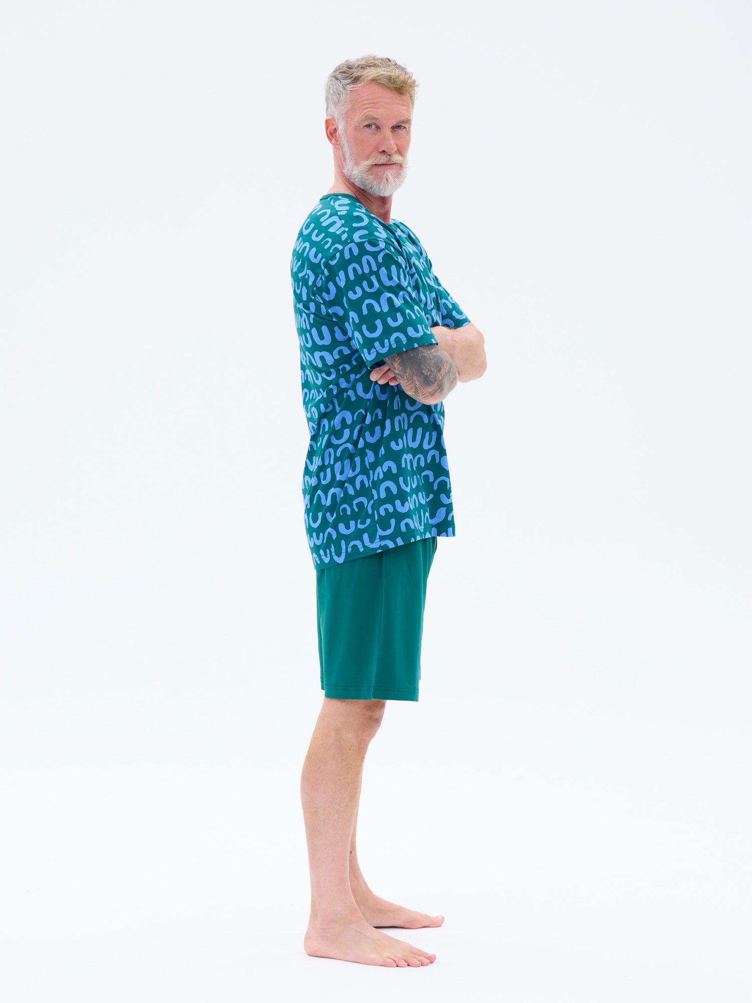 Miesten shortsipyjama Nurinkurin, Vihreä/Sininen