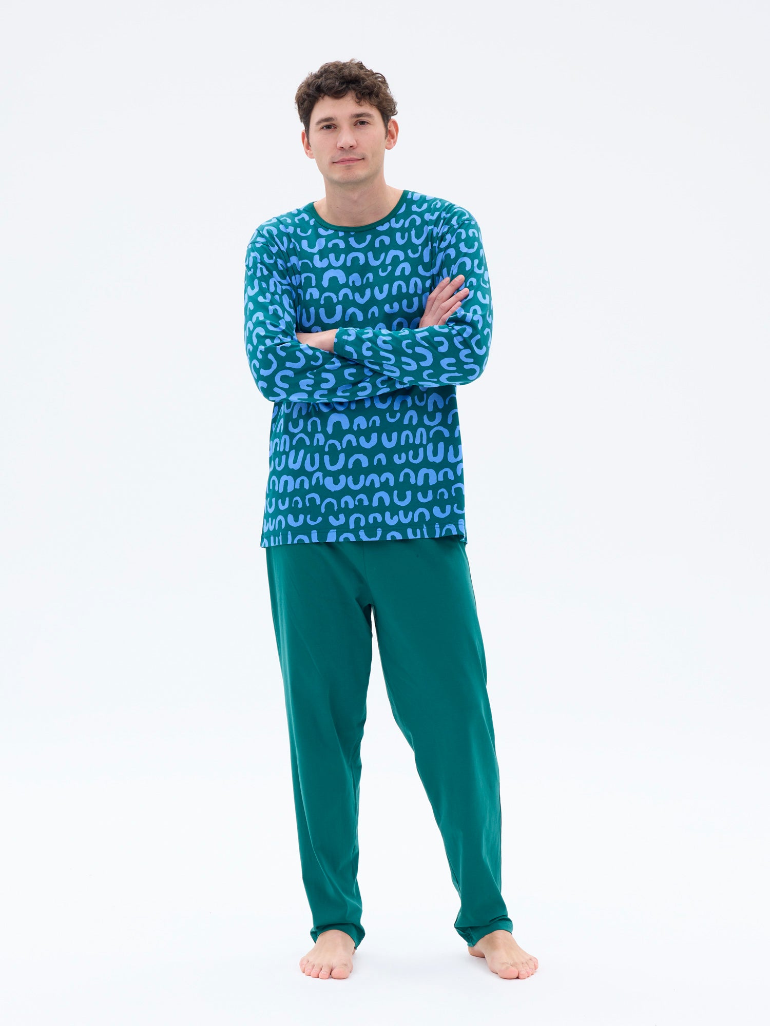 Miesten Pyjama Nurinkurin, Vihreä/Sininen