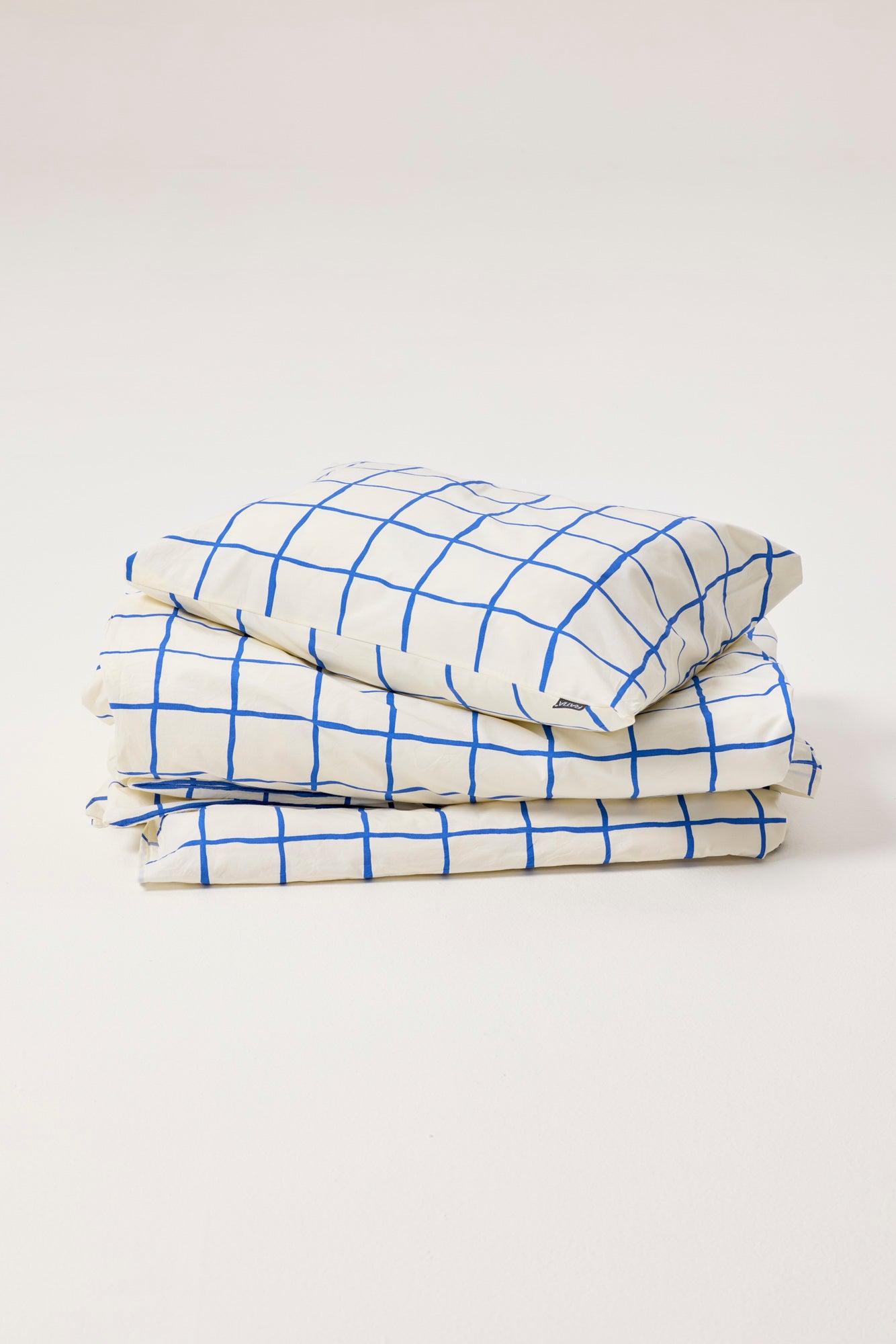 Duvet Cover Set 150 x 210 cm and 50 x 60 cm Grid, White/Blue