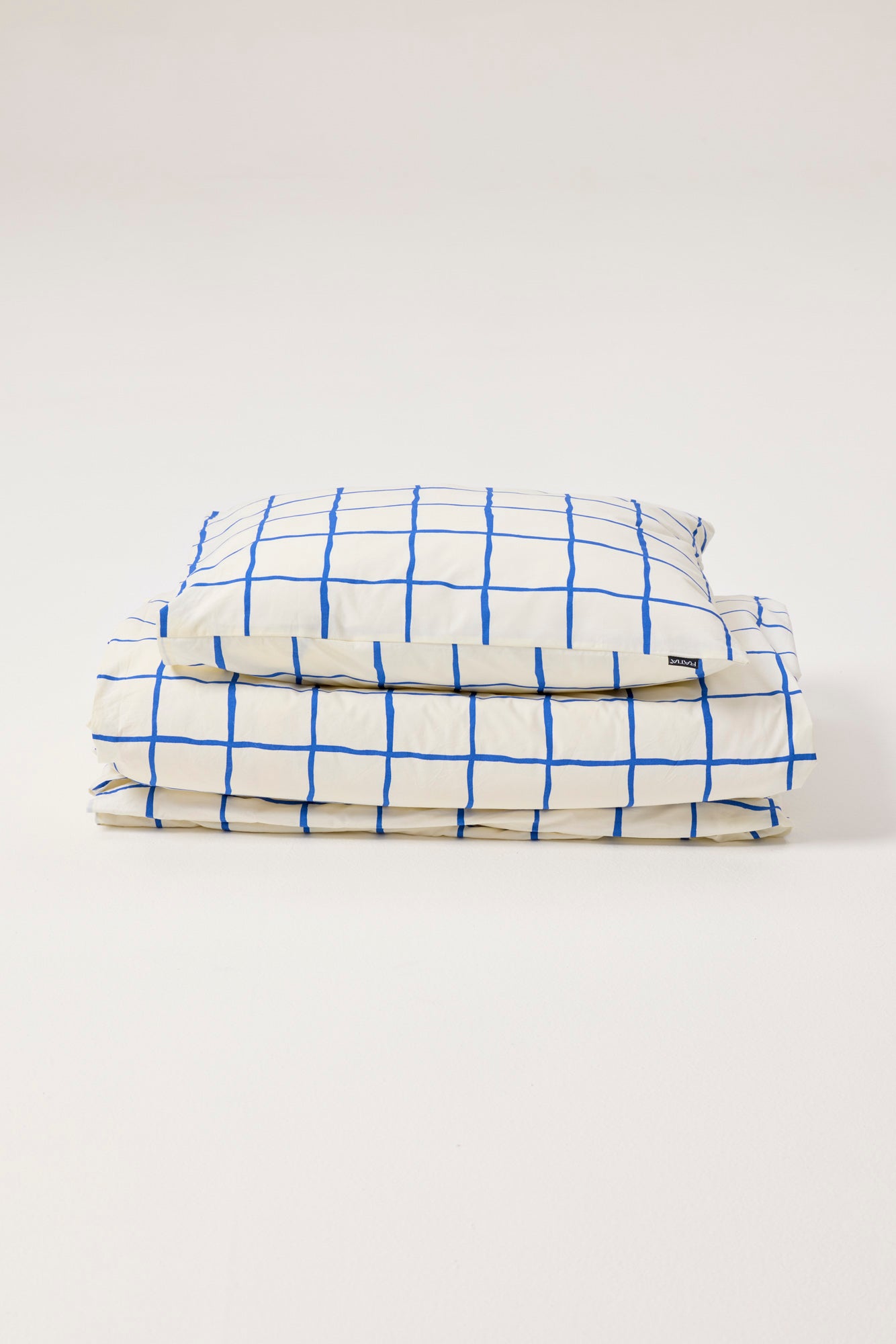 Duvet Cover Set 150 x 210 cm and 50 x 60 cm Grid, White/Blue