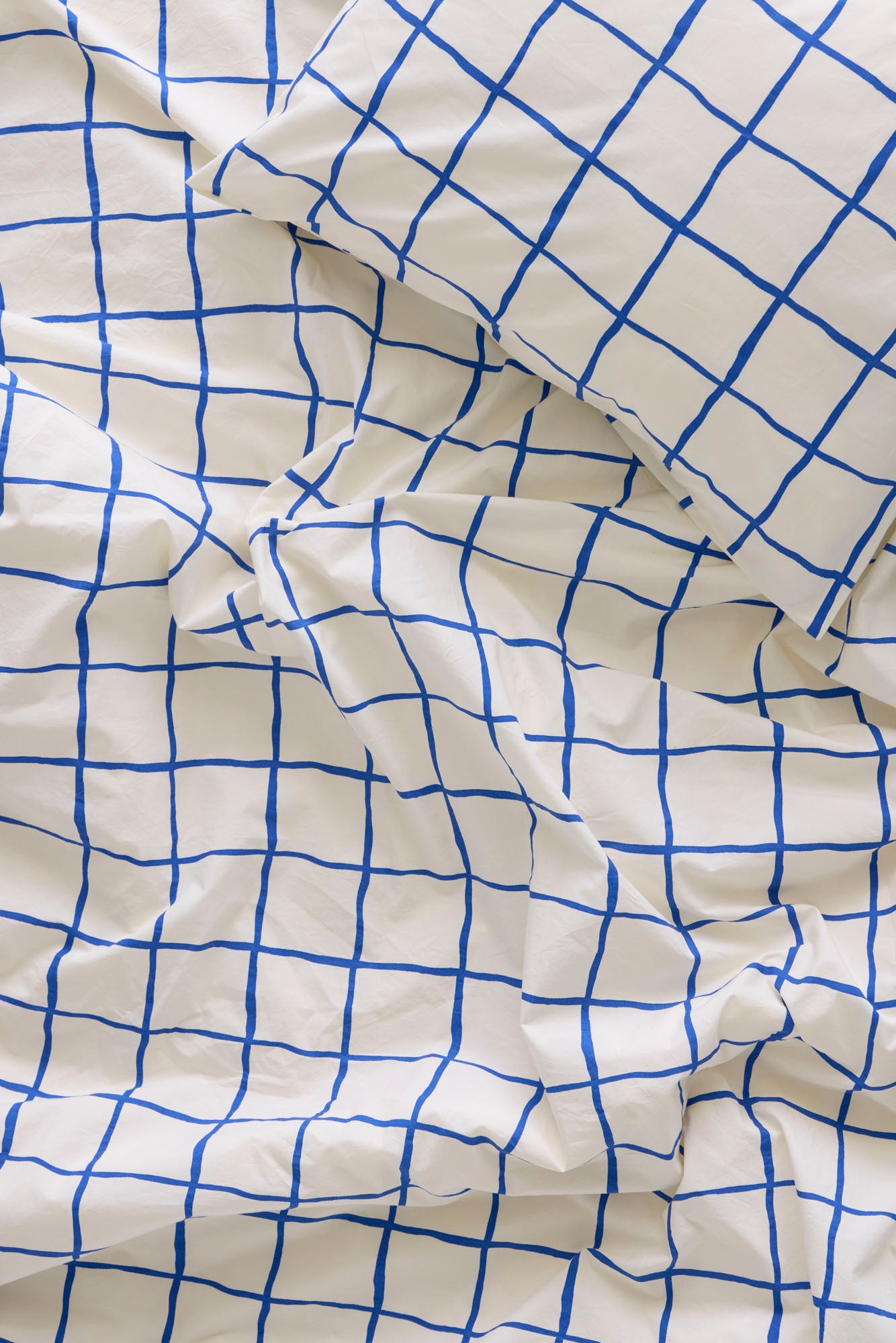 Duvet Cover Set 150 x 210 cm and 50 x 60 cm Grid, White/Blue