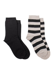 Kid's Socks 2 Pairs Stripe 2 cm, Sand/Black