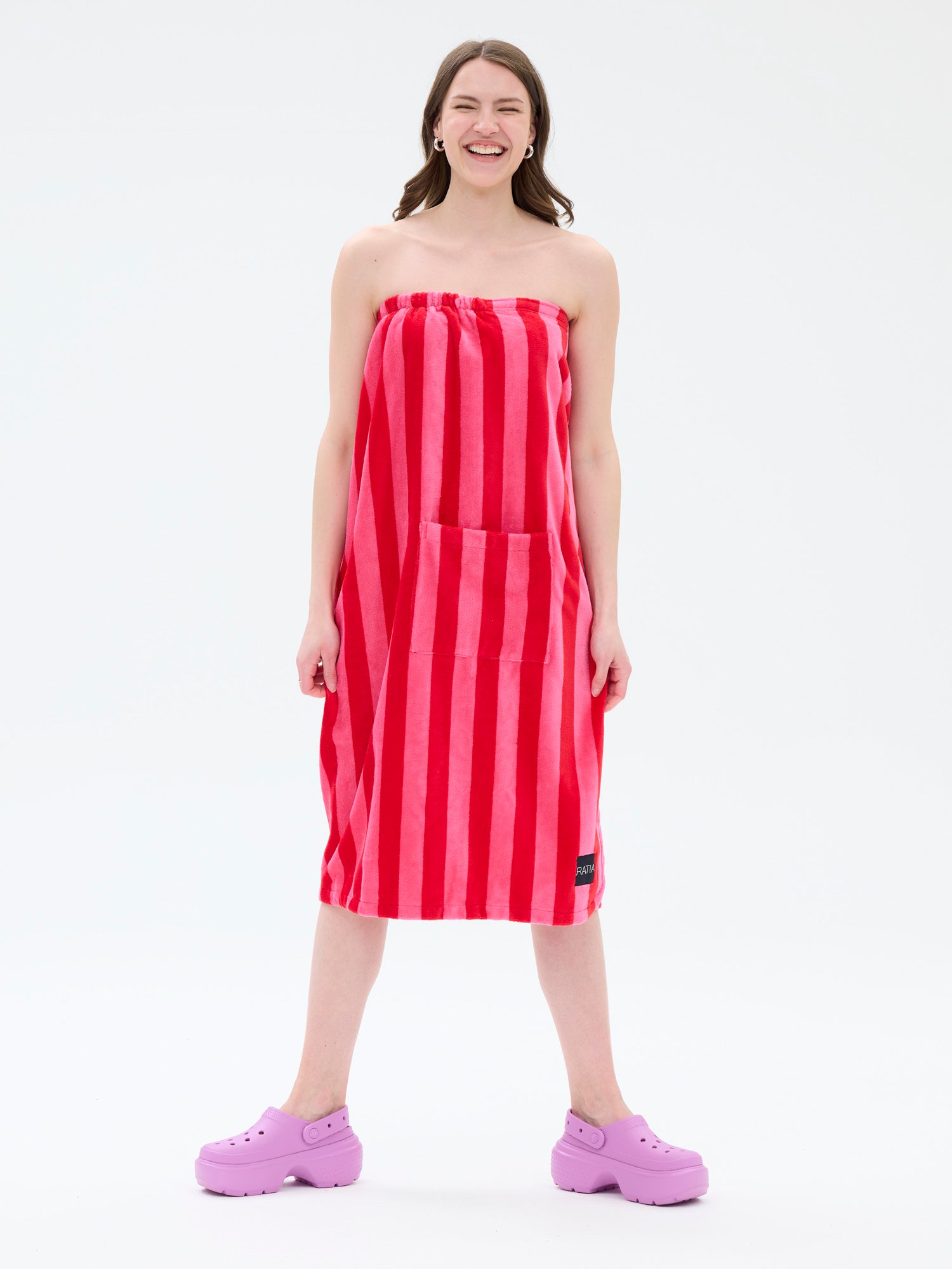 Women's Velour Saunakilt Striped, Pink/Red