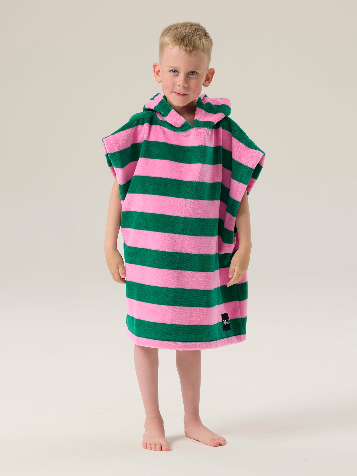 Lasten Velour Poncho Raita, Pinkki/Vihreä