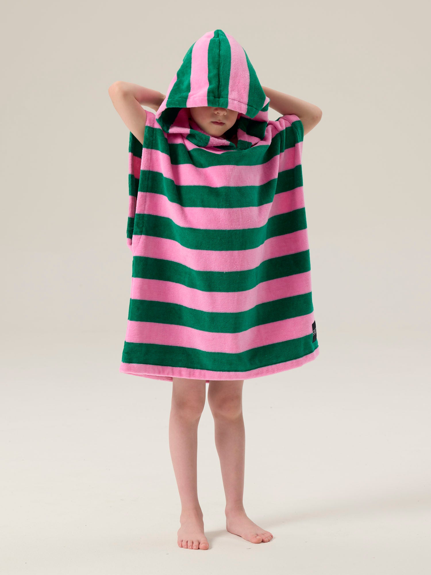 Lasten Velour Poncho Raita, Pinkki/Vihreä