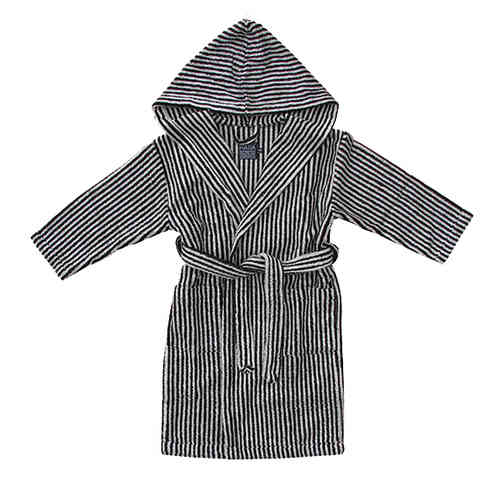 Kid's Terry Bathrobe Stripe, Black/Sand
