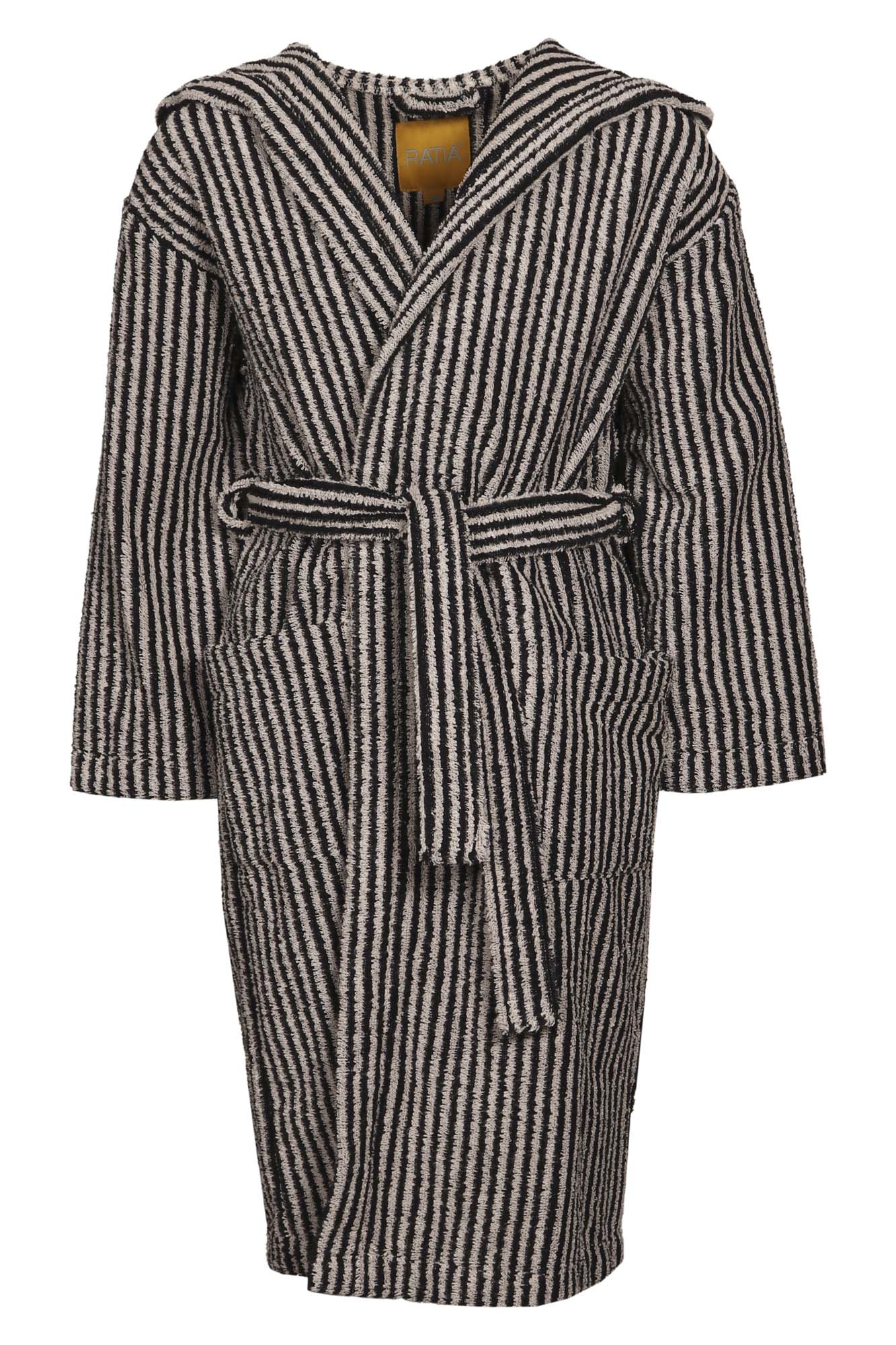 Kid's Terry Bathrobe Stripe, Black/Sand