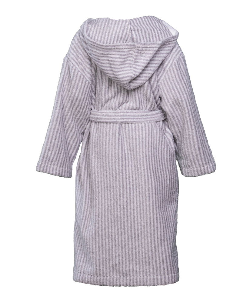 Kid's Terry Bathrobe Stripe, White/Grey