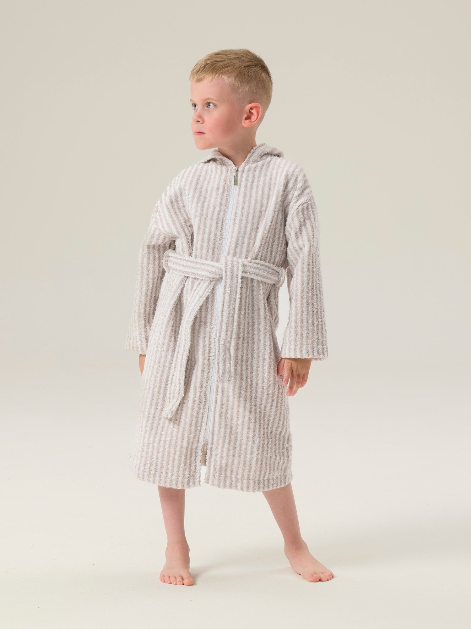 Kid's Terry Bathrobe Stripe, White/Grey