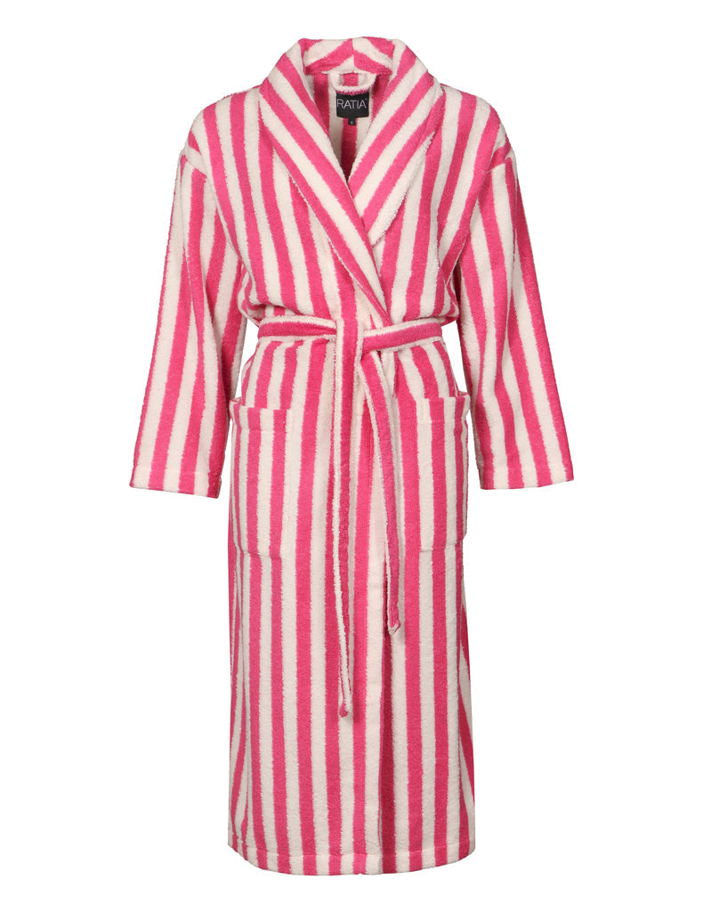 Naisten Kylpytakki Raita, Fuksia/Valkoinen