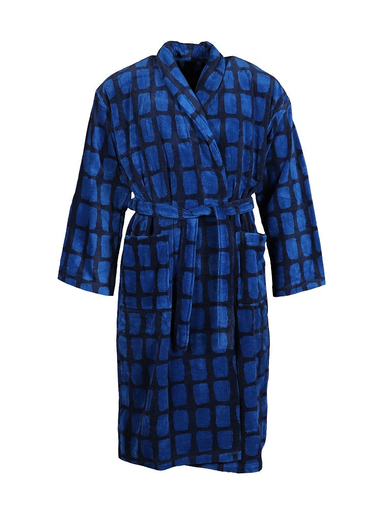 Men's Bathrobe New Square, Dark blue/ Blue