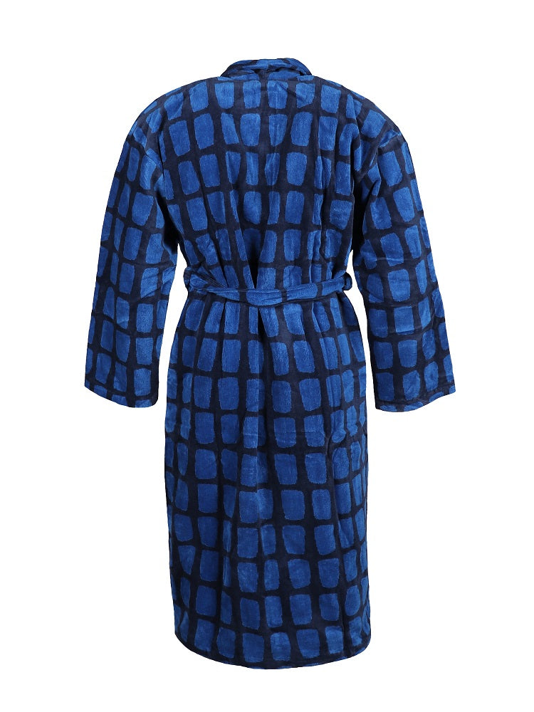 Men's Bathrobe New Square, Dark blue/ Blue