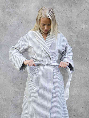 Unisex Kylpytakki Raita,  Harmaa/Valkoinen