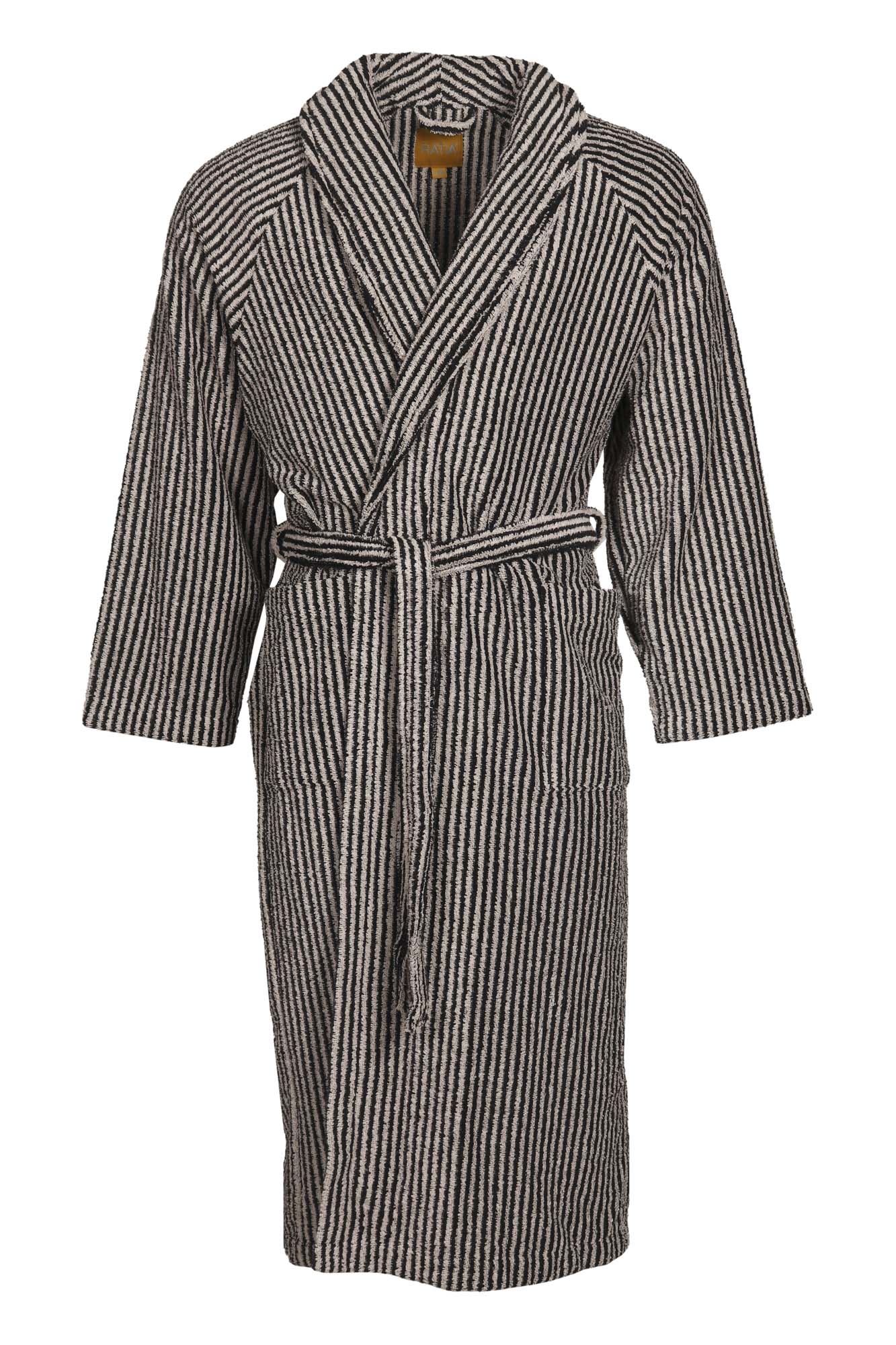 Unisex Kylpytakki Raita, Musta/Hiekka