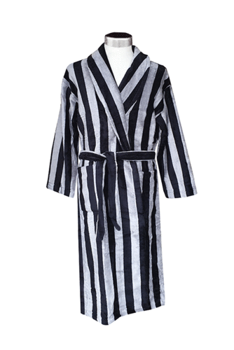 Unisex Kylpytakki Raita, Musta/Harmaa