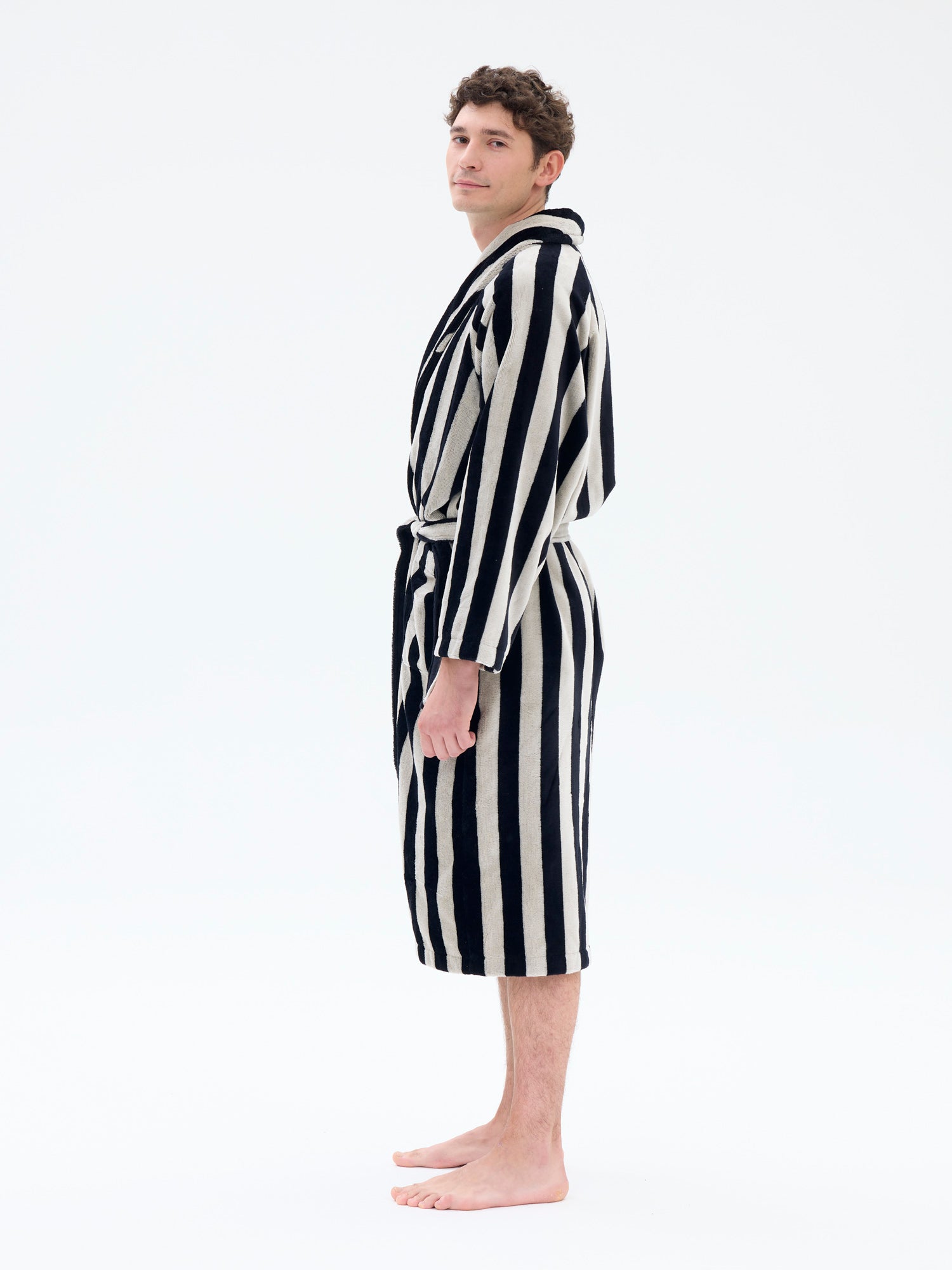 Unisex Bathrobe Stripe, Sand/Black