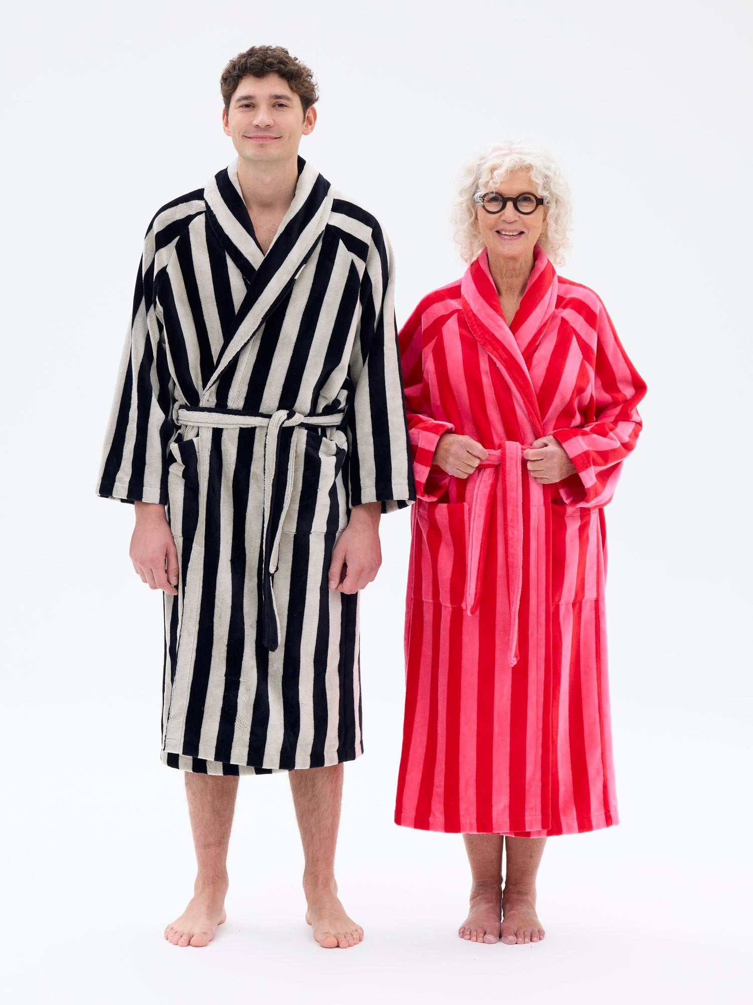 Unisex Bathrobe Stripe, Sand/Black