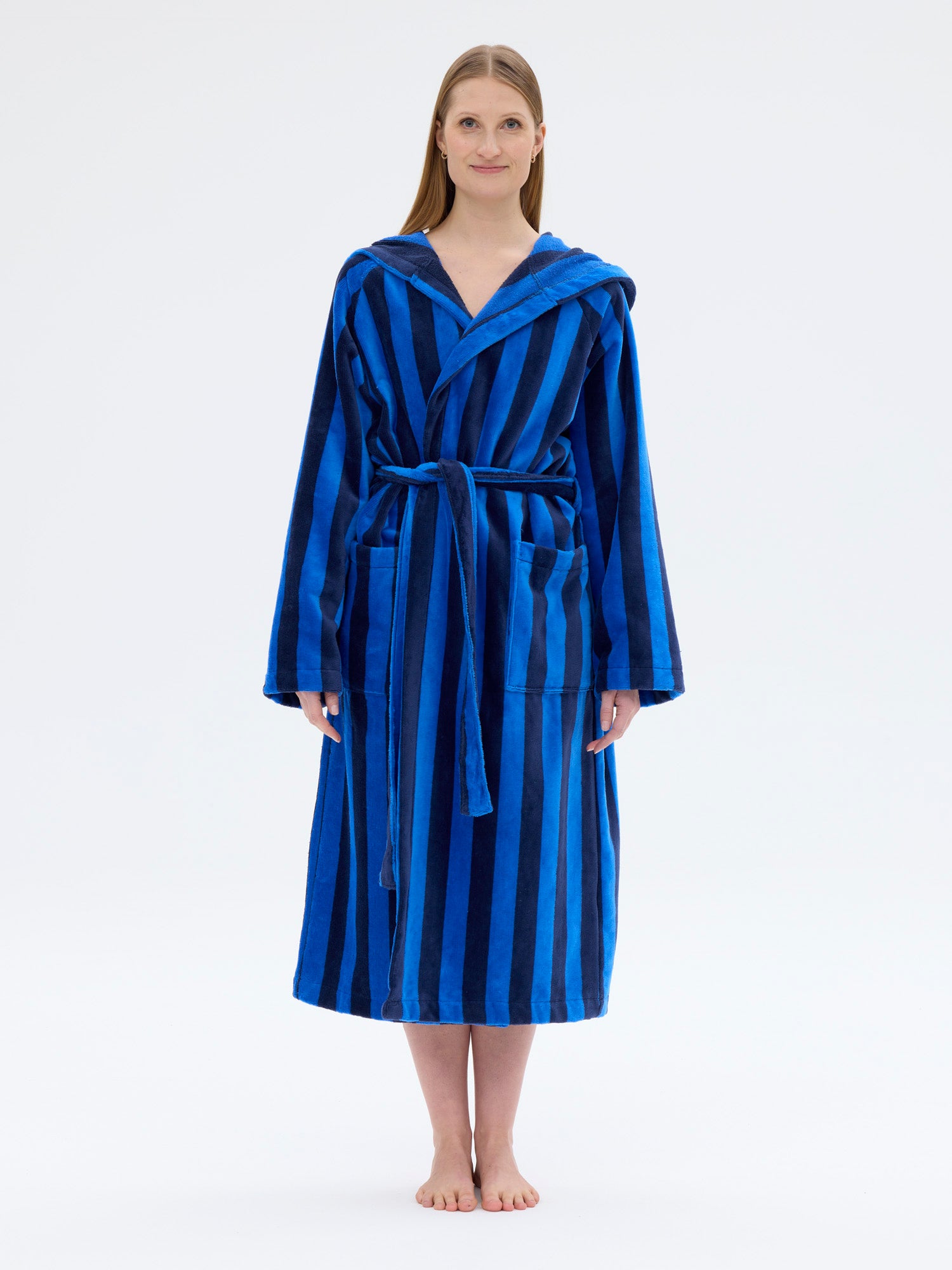 Unisex Hupullinen kylpytakki Raita, Sininen