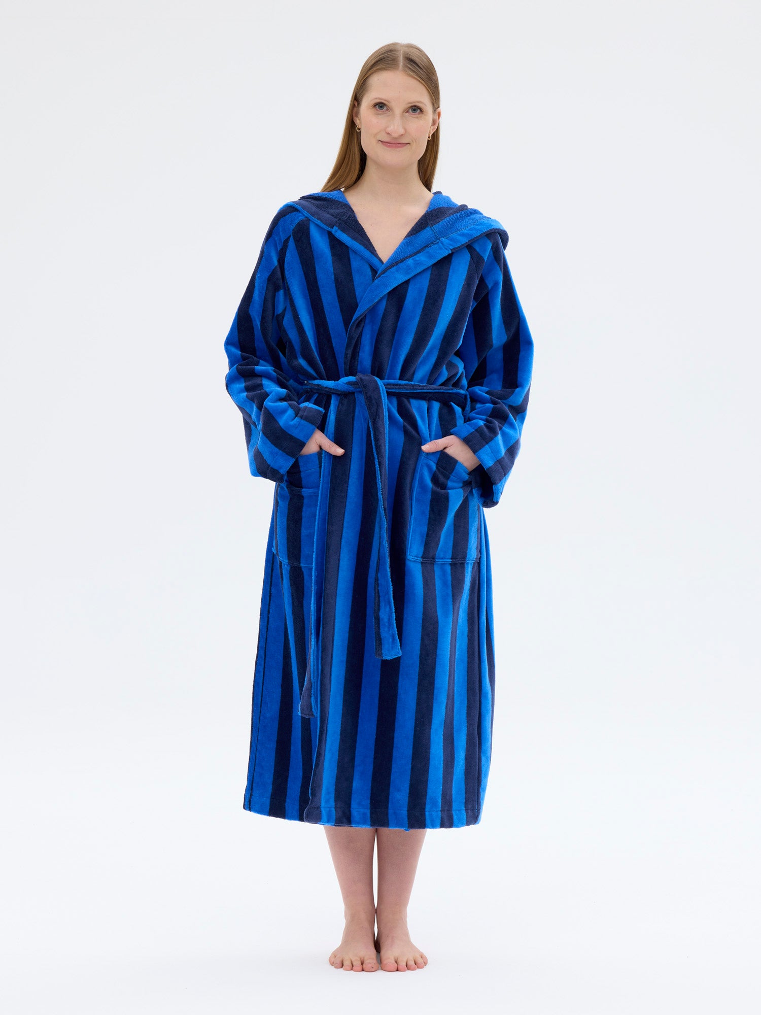 Unisex Hupullinen kylpytakki Raita, Sininen