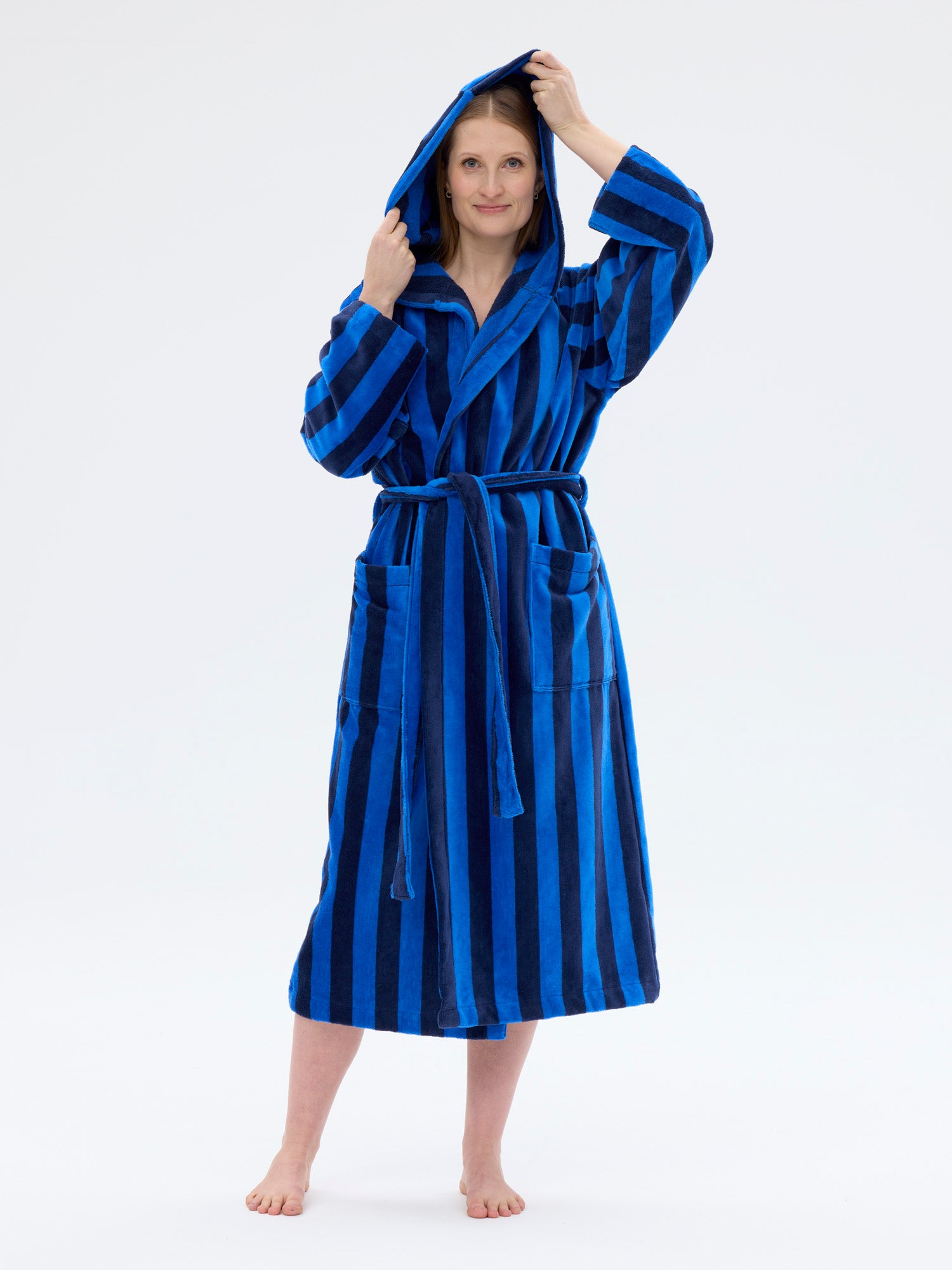 Unisex Hupullinen kylpytakki Raita, Sininen