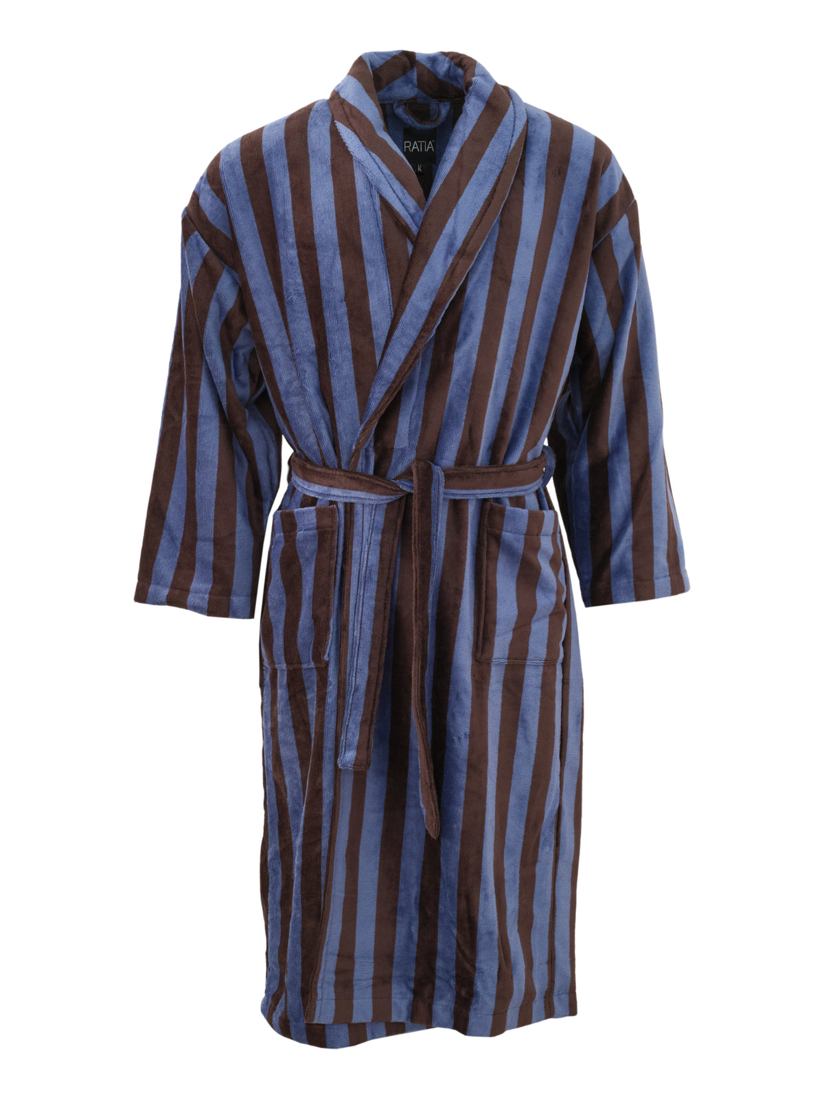 Unisex Bathrobe Stripe, Blue-Grey/Brown