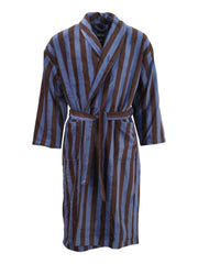 Unisex Bathrobe Stripe, Blue-Grey/Brown
